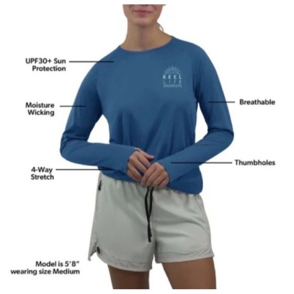 REEL LIFE WOMEN'S JAX BEACH LONG SLEEVE UV (UPF 50) Large Navy New - Picture 3 of 12